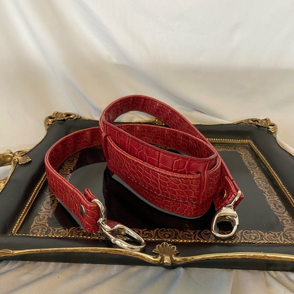 Crossbody Strap, Croc Embossed, Red, Silver Hardware, Strap Drop 21” - Picture 4 of 9